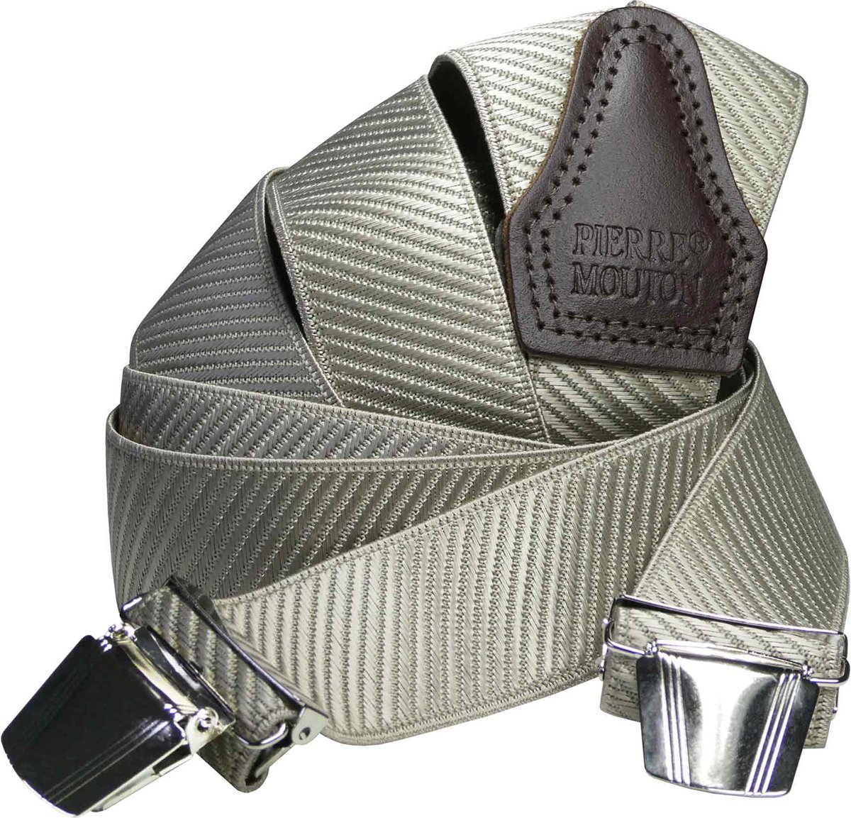 Pierre Mouton Monaco Bretel - Bretels - Volwassenen - Heren - Beige - 140cm - 3 brede clips - XL - XXL