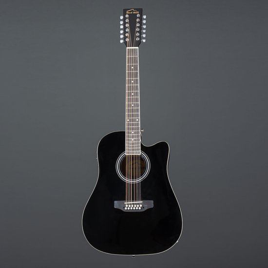 Guitare Acoustique 12 Cordes Red Hill Dreadnought Electro - Noir Brillant, Table Epicéa, Corps Sapele, Pan Coupé