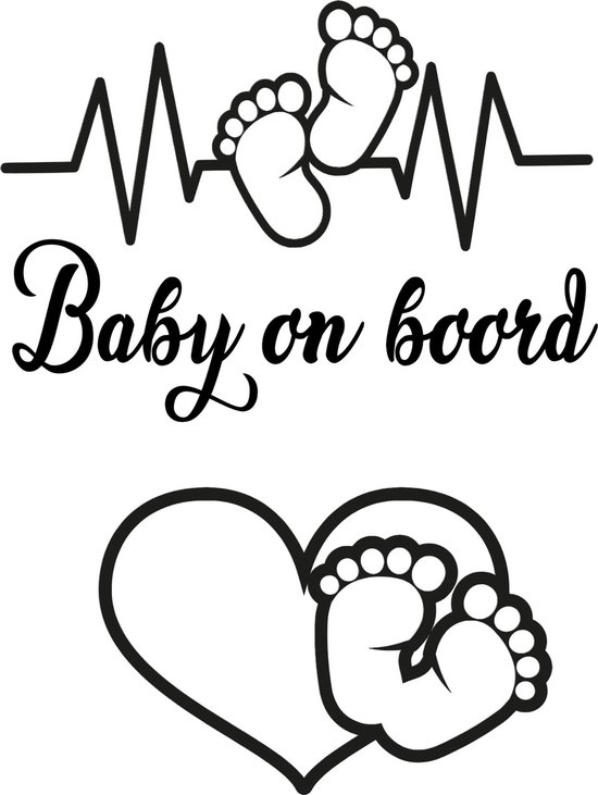 Decoratieve auto - raam 2 x stickers - baby on board - hart met voetjes