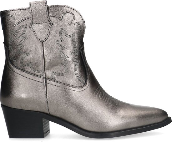 Manfield - Dames - Zilveren leren cowboy laarzen - Maat 36