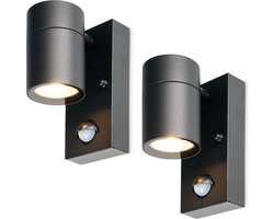 HOFTRONIC - Set van 2 Mason Buitenlamp met Sensor - GU10 Fitting - Zwart - IP65 Waterdichte Wandlamp buiten - 3 jaar garantie