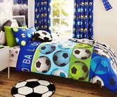 dekbedovertrek garçon 2 personnes (housse de couette) bleu avec bande vert vif (vert anis) et grands ballons de football « football » CL double 200 x 200 cm (chambre enfant / chambre garçon)