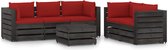 The Living Store Loungeset Pallet - 69x70x66 cm - Grenenhout - Rood kussen