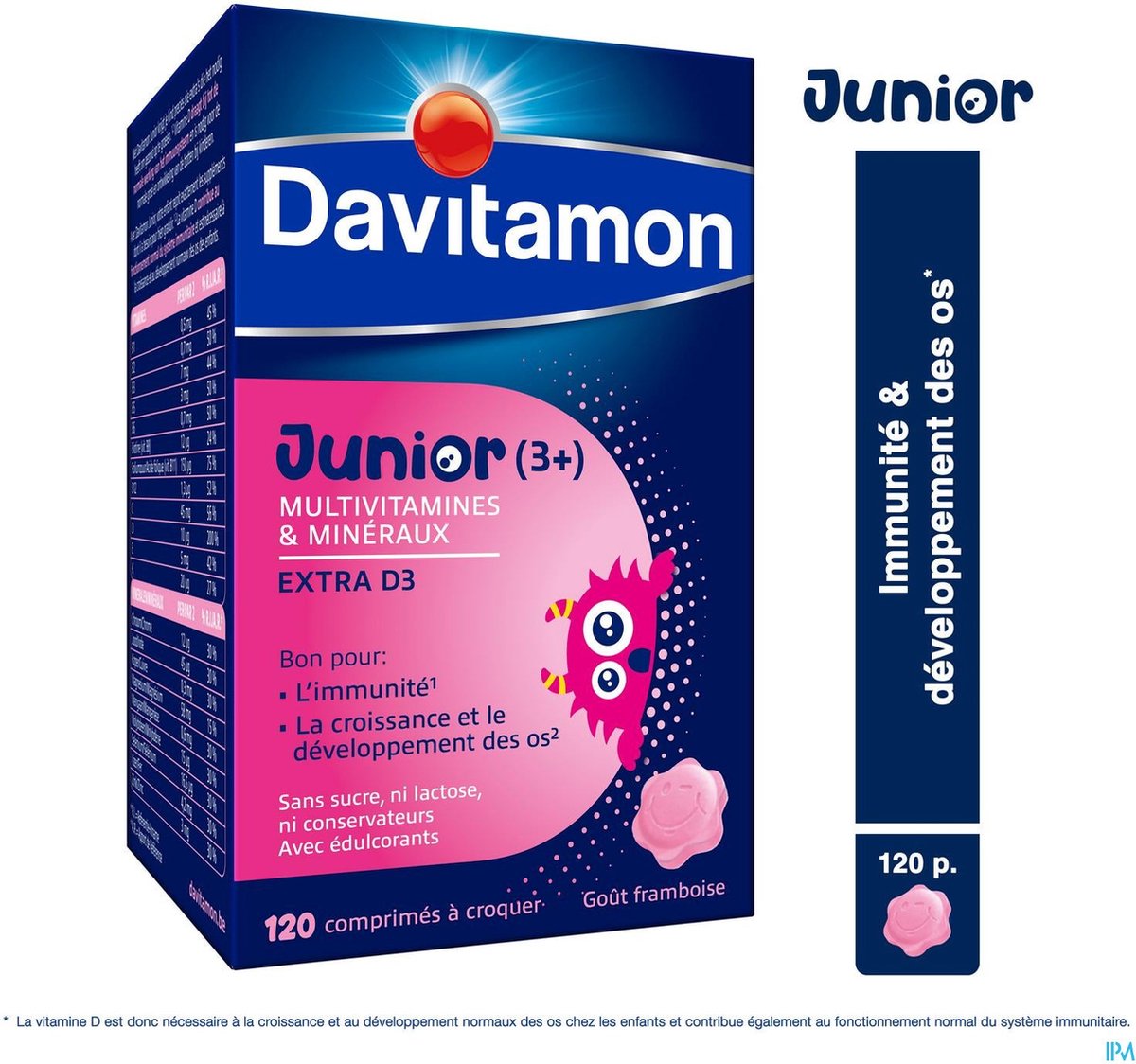 Davitamon® Junior Framboos Multivitamines - 120 Kauwtabletten Vanaf 3 Jaar