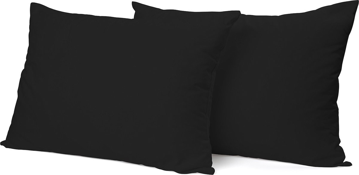 Eleganzzz Kussensloop Hotelsluiting Percal Katoen - Zwart - Kussensloop 60x70cm - Kussenslopen set van 2 - 100% Katoen