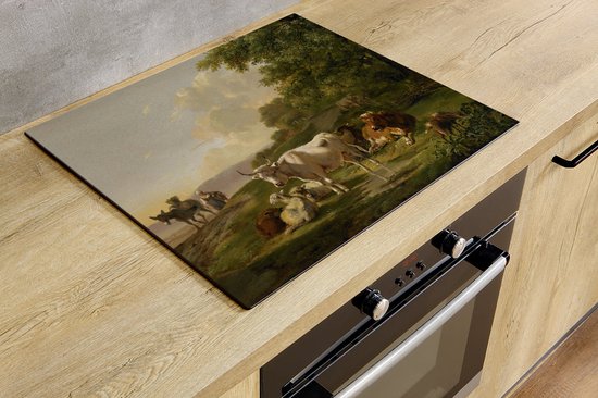 Tapis de protection pour induction - Paysage avec bétail - 76x51,5 cm - Tapis de protection pour induction - Tapis de protection pour induction - Antidérapant - Décoration de Cuisine - Accessoires de vêtements pour bébé de Cuisine