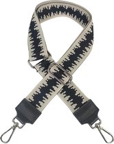 Qischa® Bag strap - Tassenriem - Schouderband - Schouderriem - Tassen Riem - Tas Hengsel - Verstelbare Riem - zwart, beige - zilver hardware