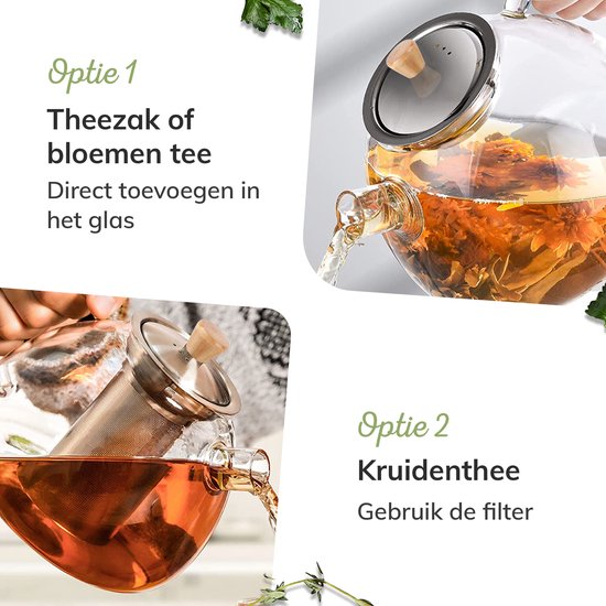 En Stoofje Glazen 3-delige Glazen Theepot Met Geïntegreerde Glazen Zeef En Deksel, Helder, Ideaal Voor GOEDCH Theepot Borosilicaatglas Theepot Met Zeef