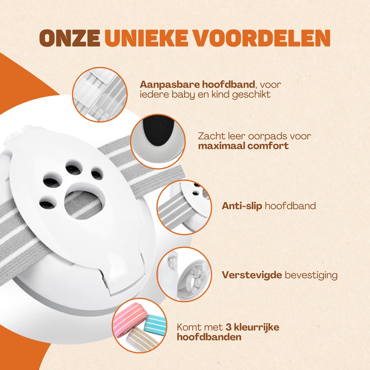Vulpes Goods® BabyCare - Gehoorbescherming Kinderen PRO - Gecertificeerde Baby Oorkappen - Geschikt voor Baby en Peuter tot 36 maanden - 25 dB Geluidsreductie voor maximale Gehoorbescherming - Incl. 3 hoofdbanden & reistas – foto 2