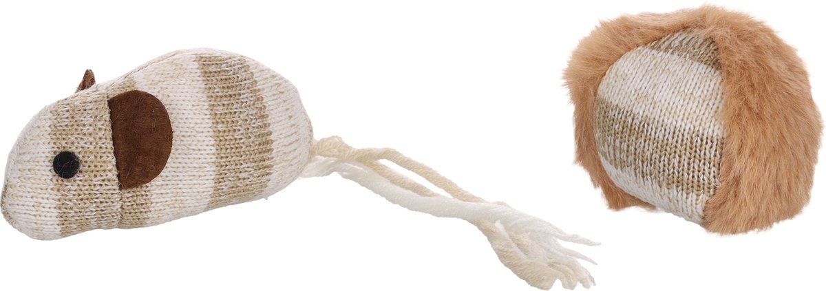 Flamingo Faci - Speelgoed Katten - Ps Faci Muis + Bal Gestreept Bruin - 1st - 137811 - 1st