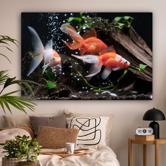 Canvas schilderij 180x120 cm - Wanddecoratie Dieren - Goudvis - Water - Muurdecoratie woonkamer - Slaapkamer decoratie - Kamer accessoires - Schilderijen