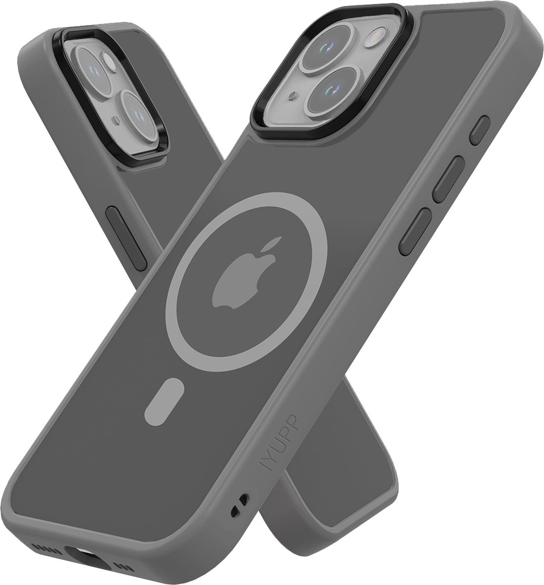 IYUPP Bumper - Geschikt voor Apple iPhone 15 Hoesje - Geschikt voor MagSafe - Grijs x Zwart