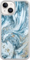 Casimoda® hoesje - Geschikt voor iPhone 14 - Marble Sea - 2-in-1 case - Schokbestendig - Marble design - Verhoogde randen - Blauw, Transparant
