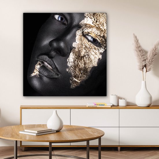 Toile Peinture Femme - Goud - Zwart - Peinture - Luxe - 90x90 cm - Décoration murale