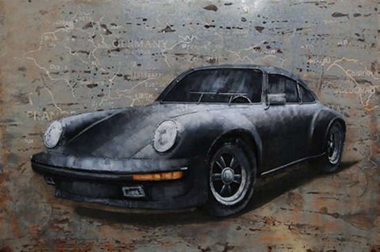 Metalen 3D schilderij Porsche 911 964 zwart 80 cm x 120 cm - schilderij - metal - muurdecoratie - wall - deco - kunst - wanddecoratie - metaal - wandschilderij - decoratief - interieur - cadeau - geschenk - gift - verjaardag - kerst - nieuwjaar