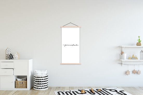 Posterhanger incl. Poster 60x120 cm - Schoolplaat - Quotes - Peaceful - Zwart wit - Tekst - Textielposter - Blanke latten