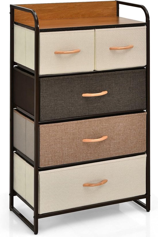 Stoffen commode met 12 laden en metalen frame in industriële stijl