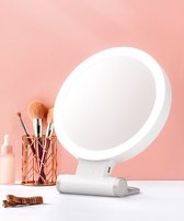 Innovision Make up spiegel met verlichting - 1x en 10x vergroting - Oplaadbaar - Spiegel met verlichting - Make up spiegel met standaard en hanger - Neerzetten en ophangen