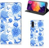 Smart Cover Geschikt voor Samsung Galaxy A50 Flowers Blue