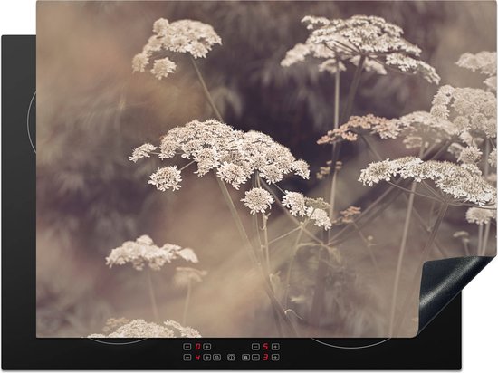 KitchenYeah® Inductie beschermer 70x52 cm - Plant - Wit - Natuur - Bloemen - Kookplaataccessoires - Afdekplaat voor kookplaat - Inductiebeschermer - Inductiemat - Inductieplaat mat