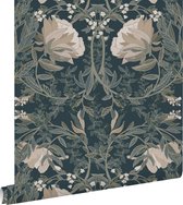 ESTAhome behangpapier vintage bloemen in art nouveau stijl donkerblauw - 139421 - 0.53 x 10.05 m