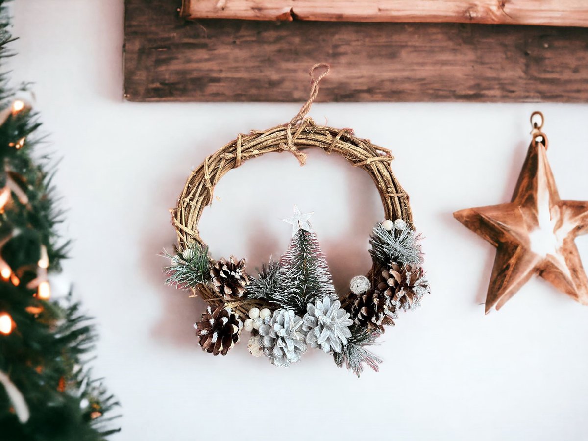 Meisterhome® Handgemaakte kerstkrans deurkrans adventskrans adventskransen decoratieve krans hangende deurversiering muurversiering - voor buiten & binnen - Ø25 cm – foto 8