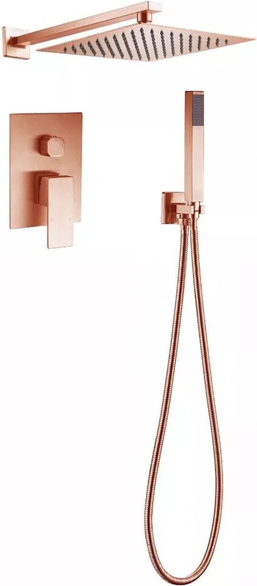 WEBO Rio Vierkant regendoucheset - Inbouw - Mat Rosé - Doucheset - 20cm - Stortdouche - Complete doucheset - Handdouche