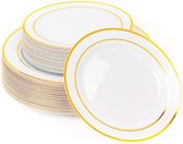 MATANA 60 Premium Witte Plastic Borden met gouden Rand voor Bruiloften, Verjaardagen, Doopfeesten, Kerstmis en Feesten (2 Maten: 30 x26 cm, 30 x19 cm) - Stevig, Stijve en Herbruikbaar