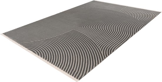 Lalee Elif Japandi stijl vloerkleed 3d effect hooglaag cirkels reliëf laagpolig karpet 200x290 cm grijs