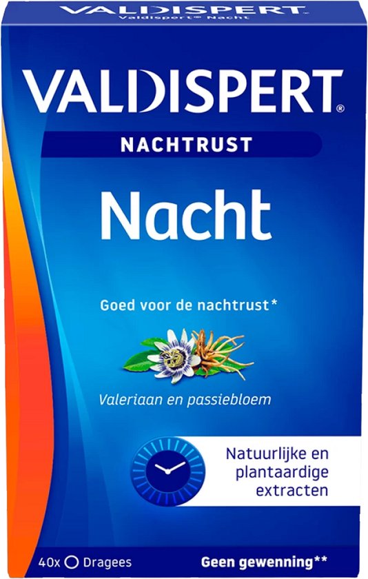 Valdispert Nachtrust: met valeriaan en passiebloem. Natuurlijke en plantaardige extracten. 40 dragées.