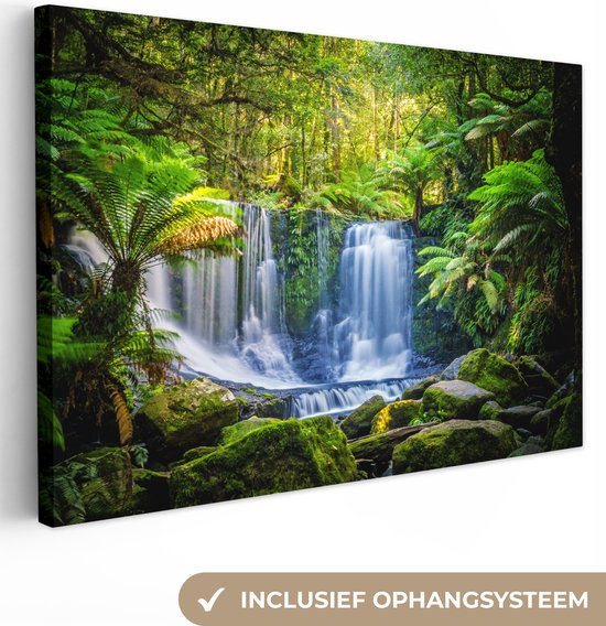 Canvas Schilderij Jungle - Waterval - Australië - Planten - Natuur - 60x40 cm - Wanddecoratie