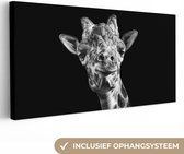 Canvas Schilderij Giraffe - Dier - Zwart - Wit - 40x20 cm - Wanddecoratie