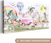 Canvas - Kinderkamer - Unicorn - Eenhoorn - Roze - Auto - Ballon - Canvas schilderij - Canvasdoek - 80x40 cm