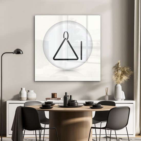 MuchoWow® Peinture sur verre 90x90 cm - Peinture sur verre - Illustration Zwart et blanc d'un triangle dans un cercle - Photo sur verre acrylique - Peintures