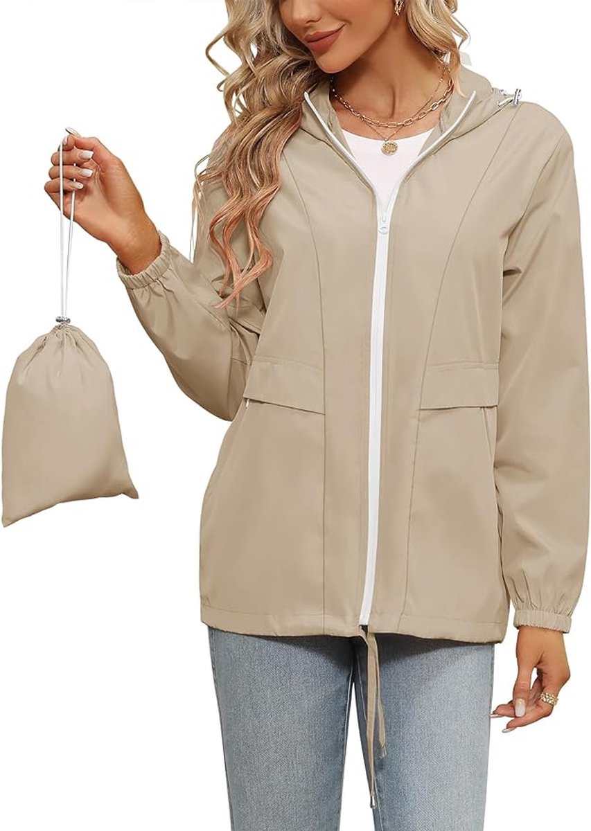 SotRong Lichtgewicht Pack Away Outdoor Waterdichte Hooded Jassen Vrouwen Opvouwbare Packable Douchebestendige Regenjas met Zak, Grijs, XL