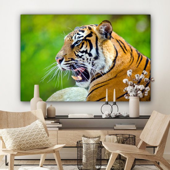 Toile de tigre rugissant 120x80 cm - Tirage photo sur toile (Décoration murale salon / chambre) / Peintures sur toile animaux