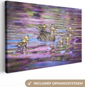 Canvas Schilderij Eend - Water - Kleuren - 120x80 cm - Wanddecoratie