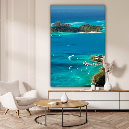 Caribbean Harbor Canvas 120x180 cm - Tirage photo sur toile (Décoration murale salon / chambre) XXL / Grand format!