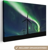 Canvas Schilderij Noorderlicht - Windmolen - Paars - 90x60 cm - Wanddecoratie