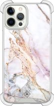 Casimoda® hoesje - Geschikt voor iPhone 12 Pro - Parelmoer Marmer - Shockproof case - Extra sterk - Siliconen/TPU - Multi, Transparant