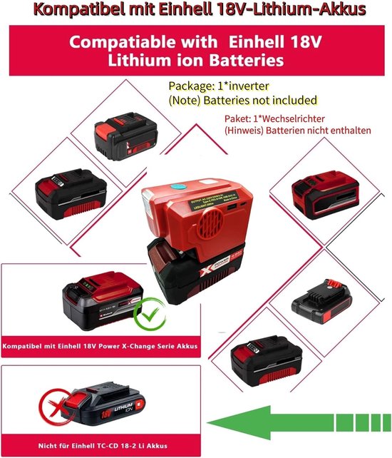 Einhell Accu-Inverter Stroomgenerator 200W - 18V DC naar 220/230V AC ...