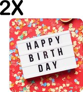 BWK Luxe Placemat - Happy Birthday met Confetti en Slingers - Set van 2 Placemats - 40x40 cm - 2 mm dik Vinyl - Anti Slip - Afneembaar