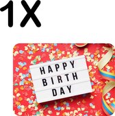BWK Stevige Placemat - Happy Birthday met Confetti en Slingers - Set van 1 Placemats - 40x30 cm - 1 mm dik Polystyreen - Afneembaar