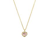 Lucardi - Dames Stalen goldplated ketting vintage hart roze zirk - Ketting - Staal - Goudkleurig - 45 cm