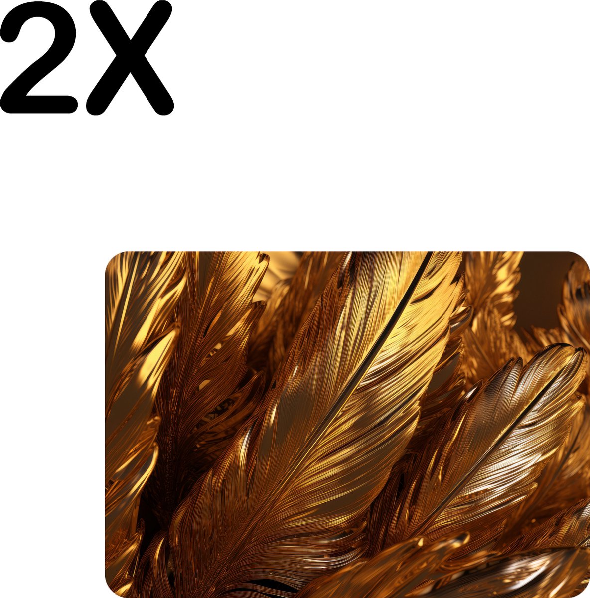 BWK Flexibele Placemat - Gouden Veren - Set van 2 Placemats - 35x25 cm - PVC Doek - Afneembaar