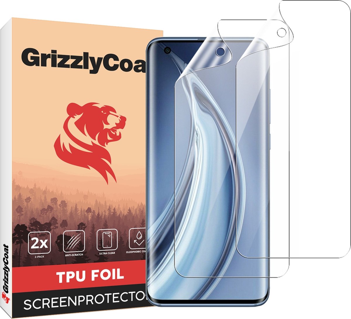 GrizzlyCoat - Screenprotector geschikt voor Xiaomi Mi 10 Pro Hydrogel TPU | GrizzlyCoat Screenprotector - Case Friendly + Installatie Frame (2-Pack)