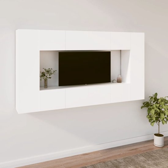vidaXL TV-meubelset - Klassiek - Wandgemonteerd - Hout - Wit - 4 stuks - 80x30x30cm - 30.5x30x60cm - Kast