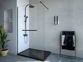 Shower & Design Inloopdouchescherm met handdoekhouder - 120 x 200 cm - Mat zwart - Gehard glas - KRISTEN L 120 cm x H 200 cm x D 3 cm