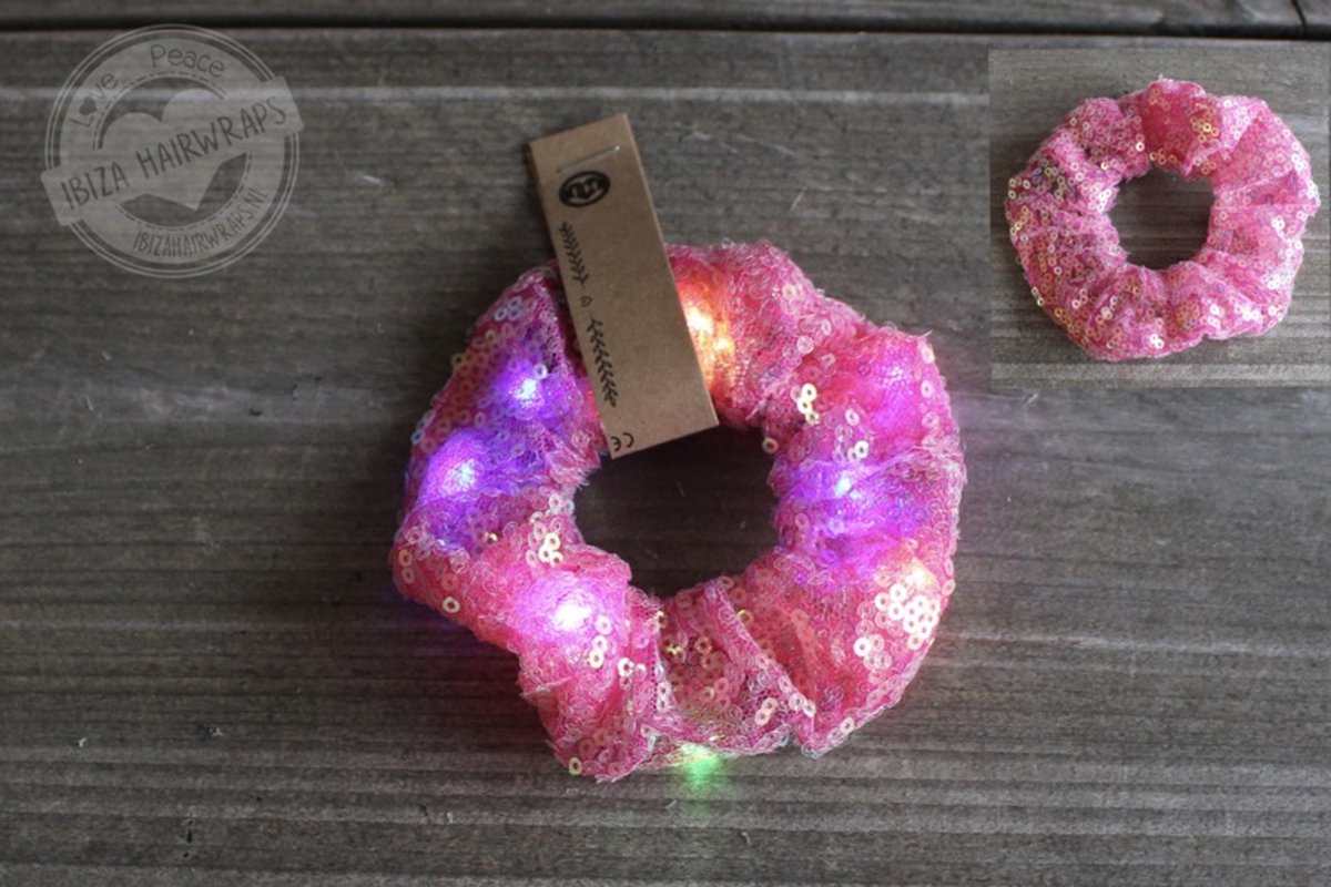 Scunchie pailletten Roze Led - Scrunchie met licht - Pailletten Haarelastiek -Pailletten Haarelastiek met led