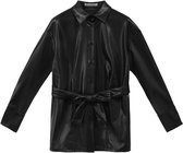 Zwarte Leather Look Blouse - Leren Blouse - Hemd met Ceintuur - Maat M - Zwart